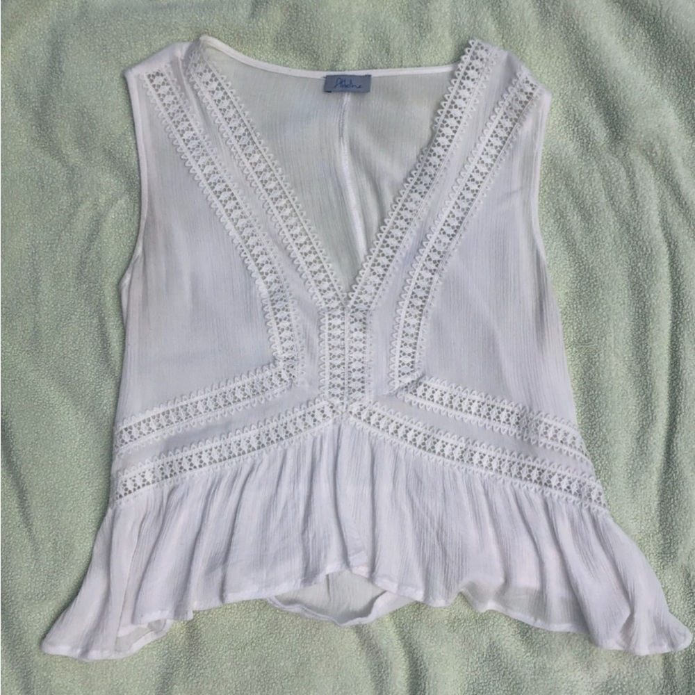 Abbeline women’s white lace flown bohemian boho tank top